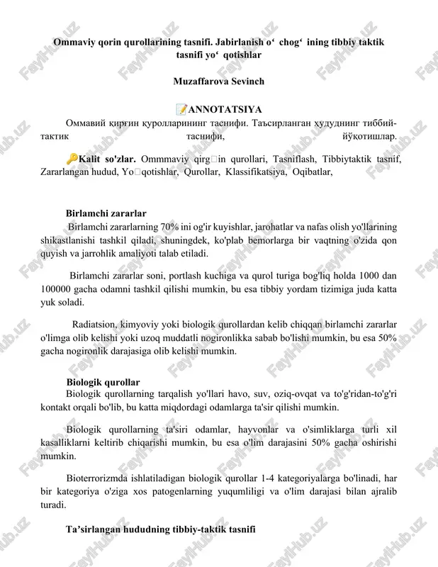 ommaviy qorin qurollarining tasnifi — DOCX