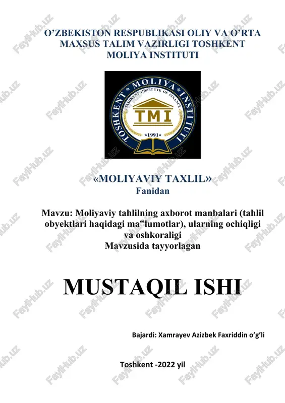 moliyaviy tahlil fanidan mustaqil ish — DOCX