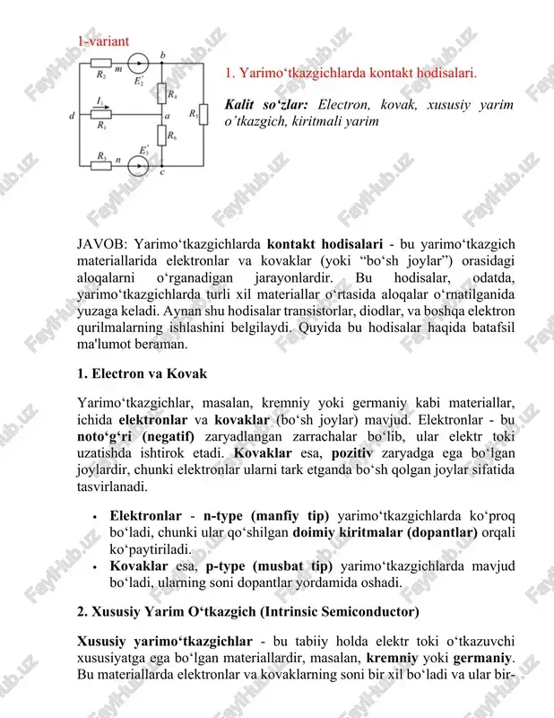 yarimo‘tkazgichlarda kontakt hodisalari — DOCX