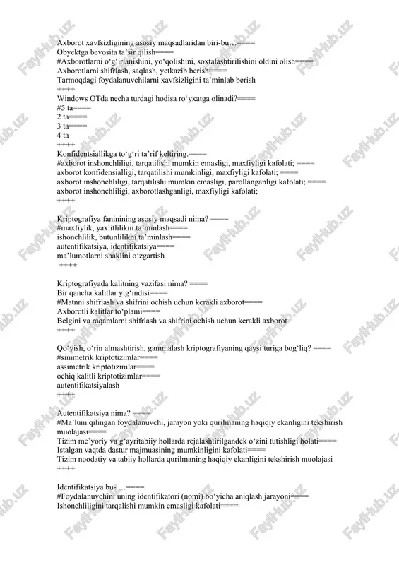 kriptografiya fanining asosiy maqsadi — DOCX