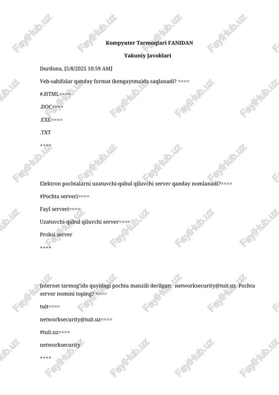 kompyuter tarmoqlari fanidan yakuniy javoblari — DOCX