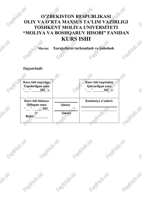 moliya va boshqaruv hisobi — DOCX
