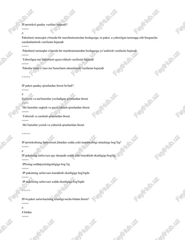 ip-protokol qanday vazifani bajaradi? — DOCX