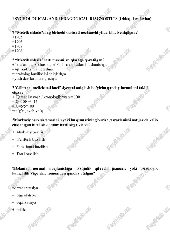 psychological and pedagogical diagnostics — DOCX