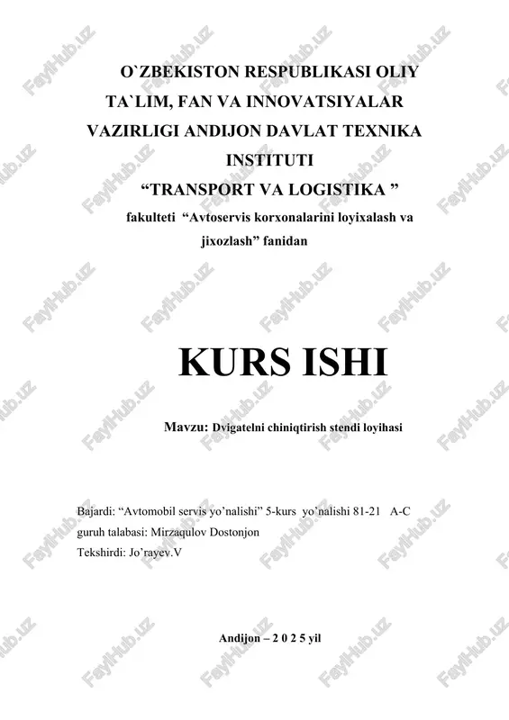 dvigatelni chiniqtirish stendi loyihasi — DOCX