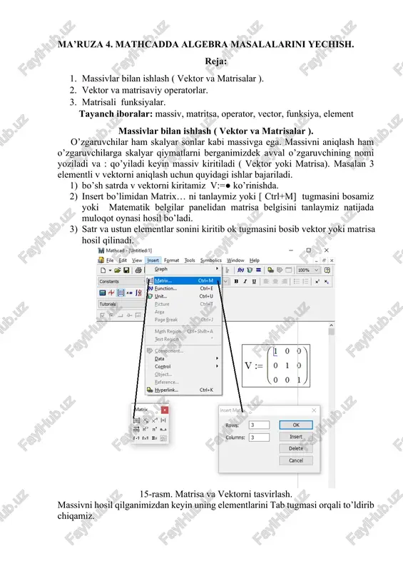 ma’ruza 4. mathcadda algebra masalalarini yechish — DOCX