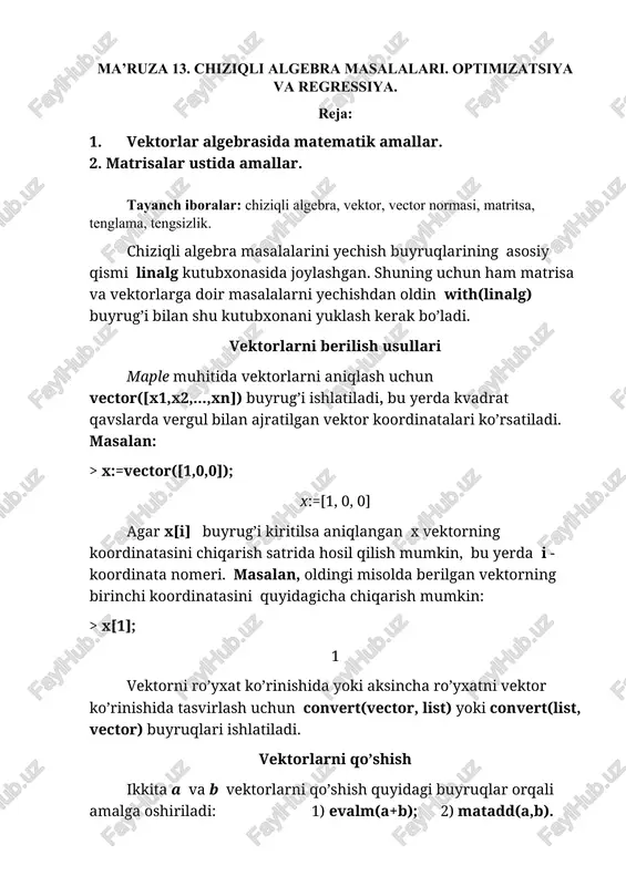 chiziq algebra masalalari — DOCX