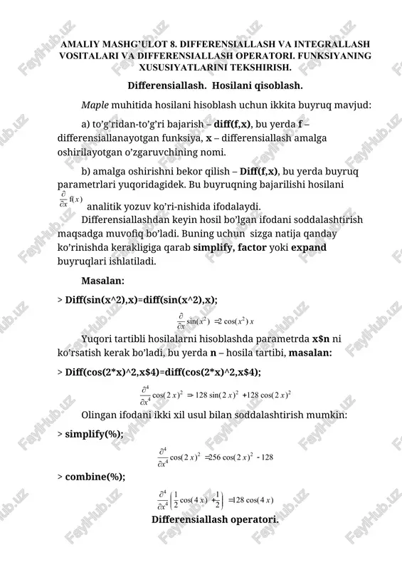 differensiallash va integrallash — DOCX