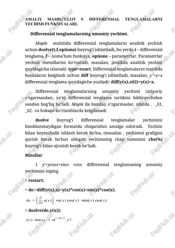differensial tenglama yechish — DOCX