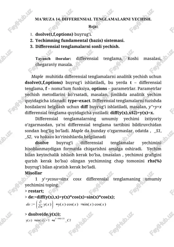 ma’ruza 14. differensial tenglamalarni yechish — DOCX