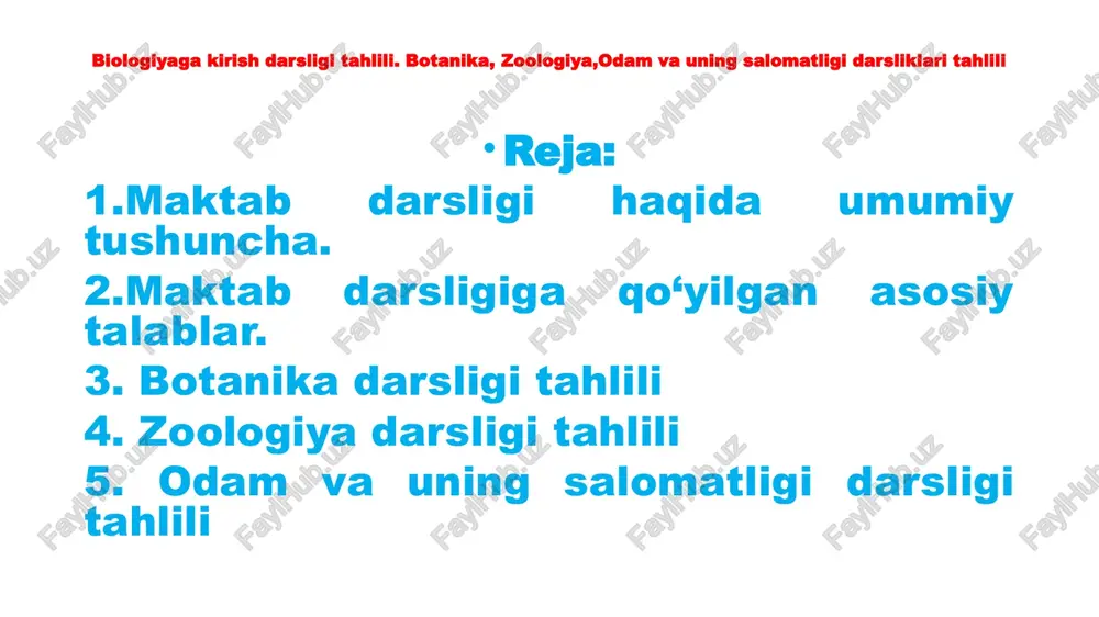 biologiyaga kirish darsligi tahlili — PPTX