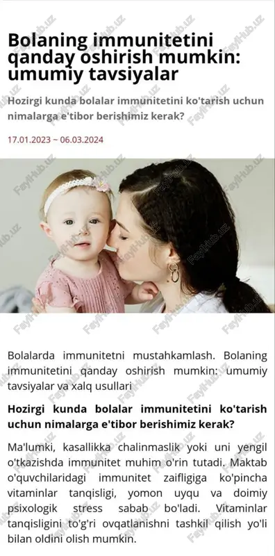 bolaning immunitetini oshirish — PDF