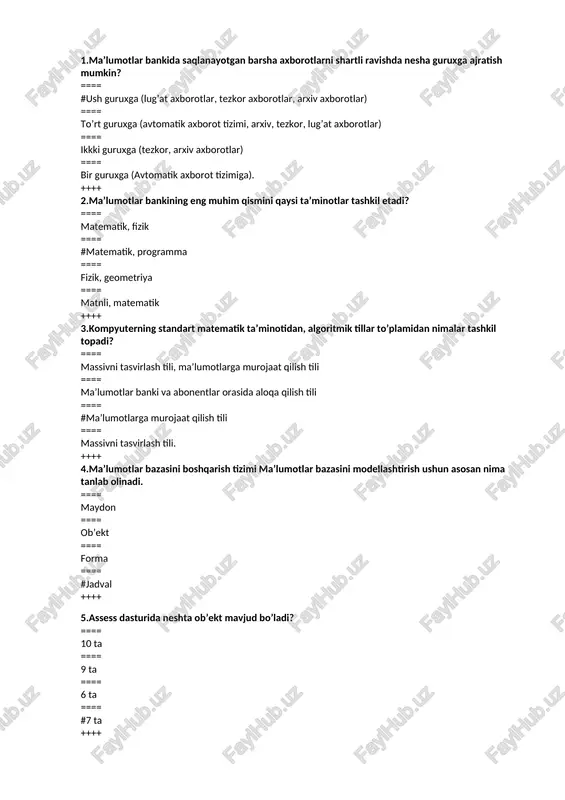 kompyuterning standart matematik ta’minotidan, algoritmik tillar to’plamidan nimalar tashkil topadi? — DOCX