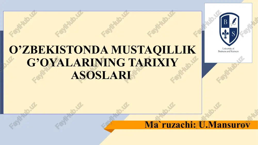 o’zbekistonda mustaqillik g’oyalarining tarixiy asoslari — PPTX