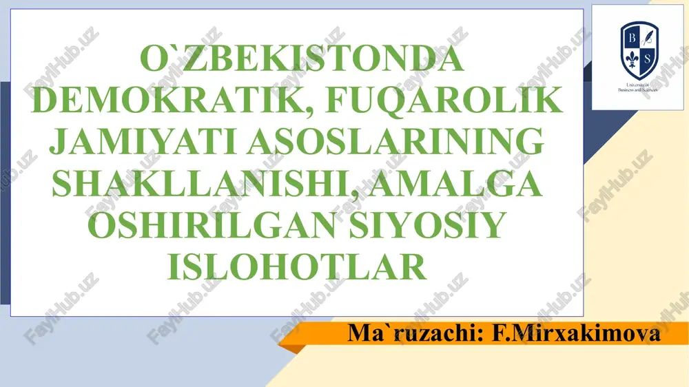mustaqillikni dastlabki yillarida o’zbekistonda — PPTX