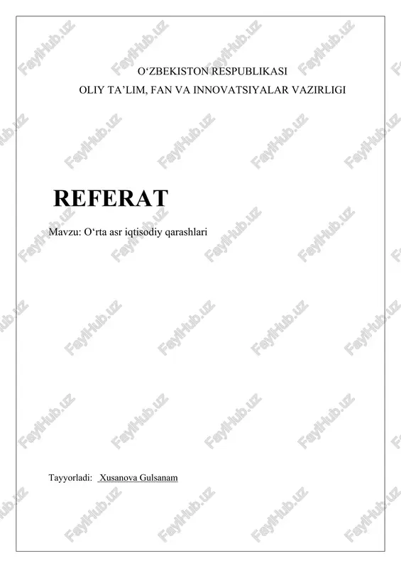 o‘rta asr iqtisodiy qarashlari — DOCX