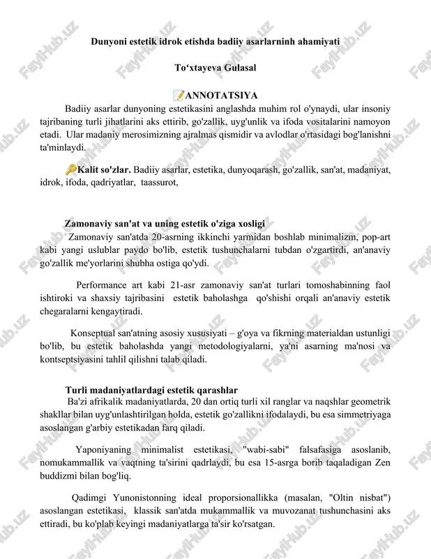 dunyoni estetik idrok etishda badiiy asarlarninh ahamiyati — DOCX
