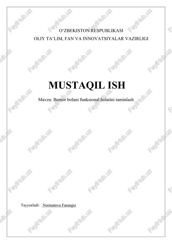 bemor bolani funksional holatini taminlash — DOCX