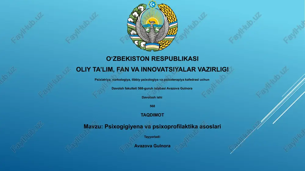 psixogigiyena va psixoprofilaktika asoslari — PPTX