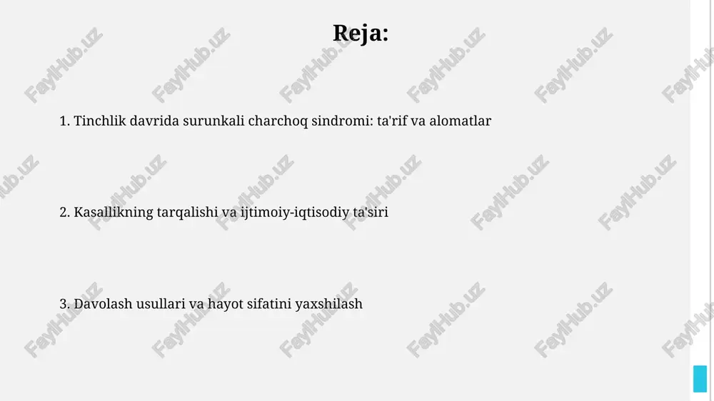 tinchlik davrida surunkali charchoq sindromi — PPTX