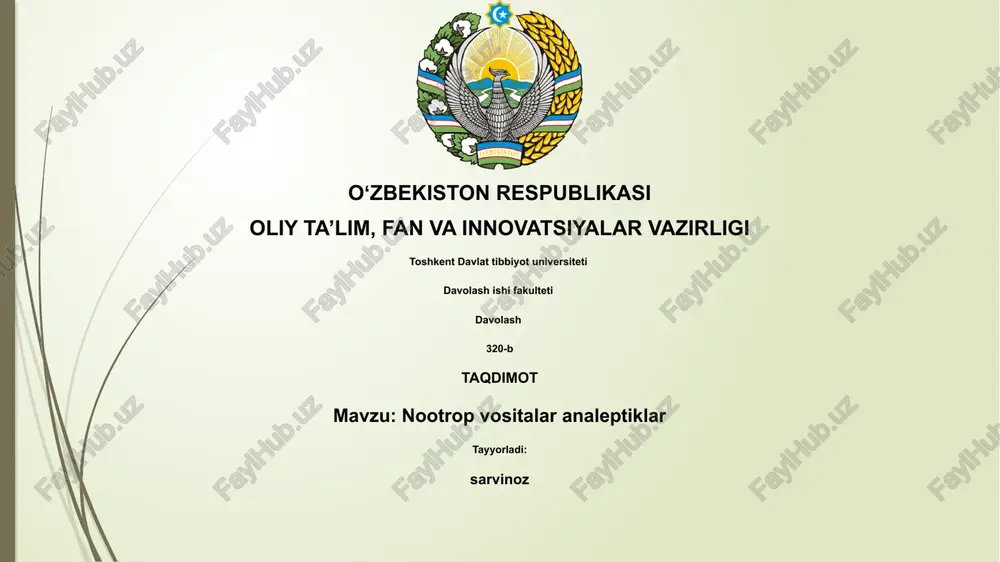 nootrop vositalar analeptiklar — PPTX