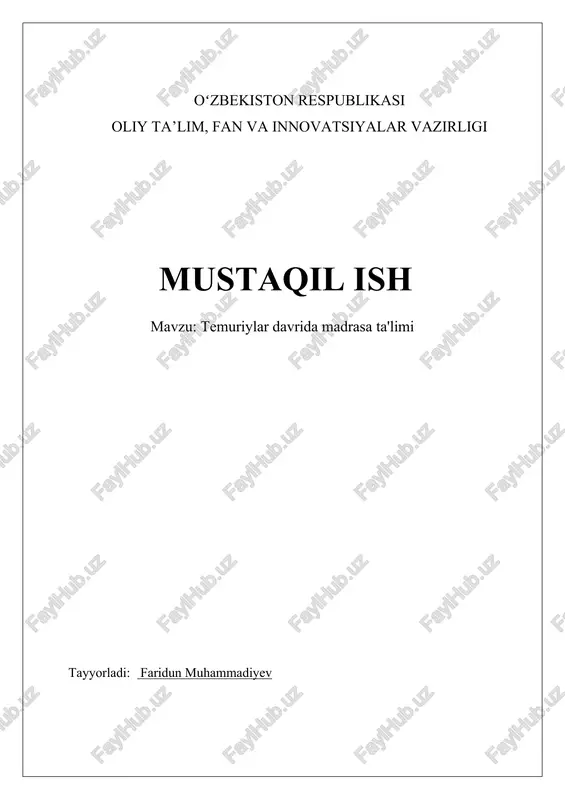 temuriylar davrida madrasa ta'limi — DOCX