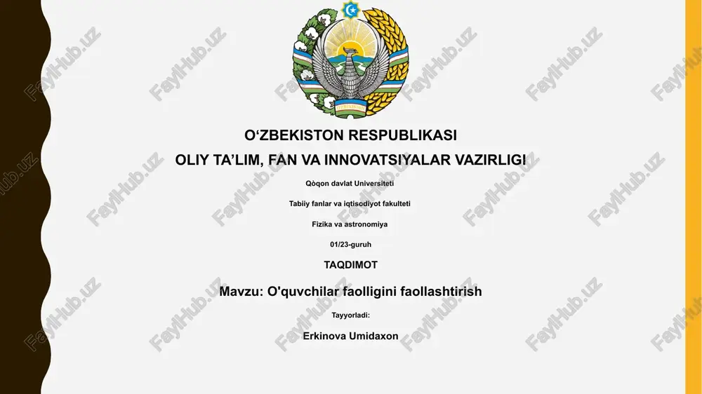 o'quvchilar faolligini faollashtirish — PPTX