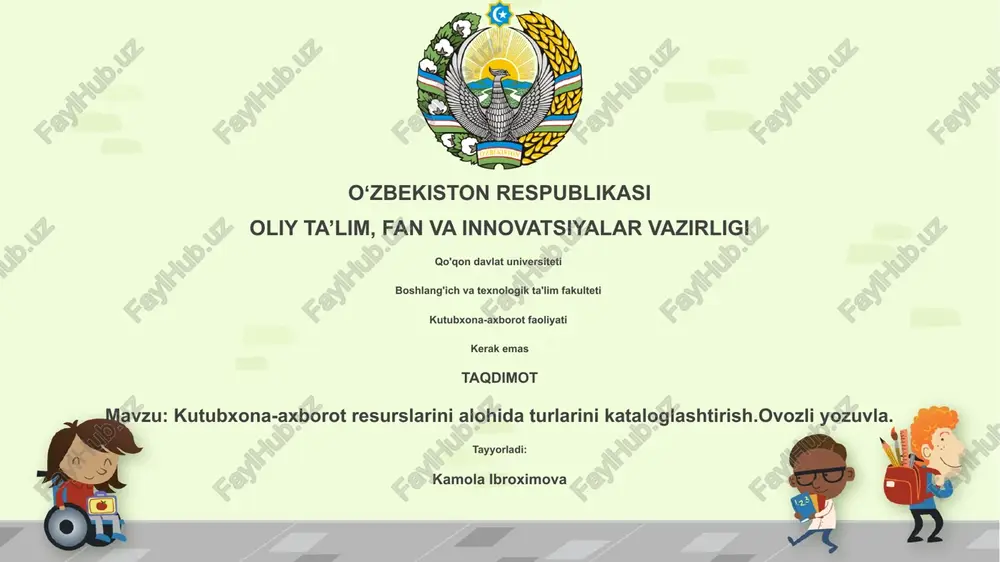 kutubxona-axborot resurslarini kataloglashtirish — PPTX