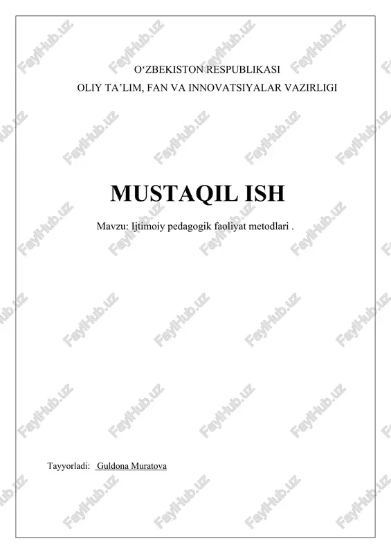 ijtimoiy pedagogik faoliyat metodlari — DOCX