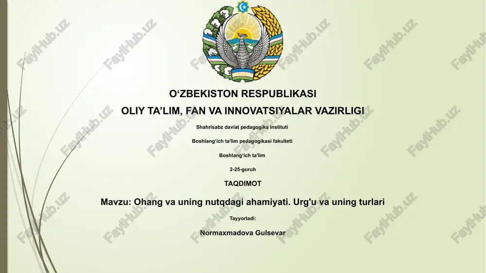ohang va uning nutqdagi ahamiyati. urg'u va uning turlari — PPTX
