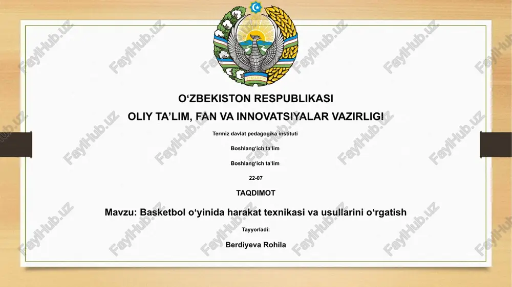 basketbol oʻyinida harakat texnikasi va usullarini oʻrgatish — PPTX