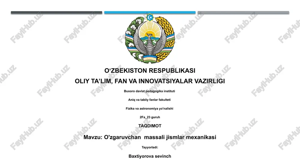 o'zgaruvchan massali jismlar mexanikasi — PPTX