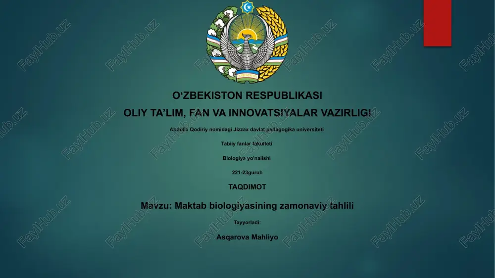 maktab biologiyasining zamonaviy tahlili — PPTX