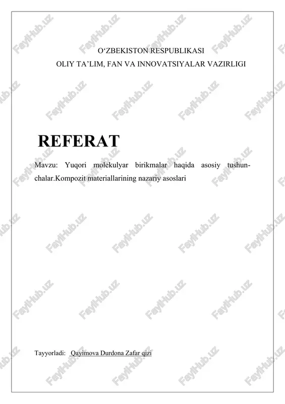 yuqori molekulyar birikmalar haqida asosiy tushunchalar — DOCX