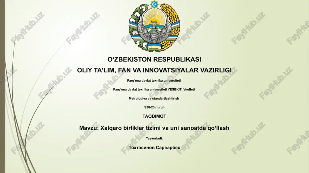 xalqaro birliklar tizimi va uni sanoatda qoʻllash — PPTX