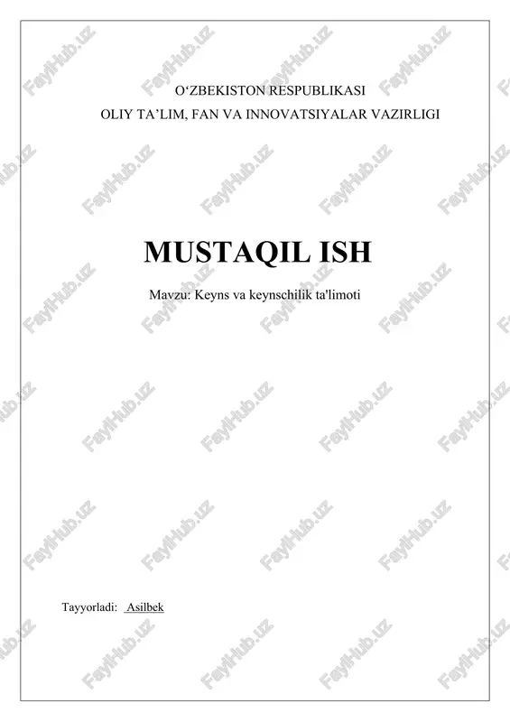 keyns va keynschilik ta'limoti — DOCX