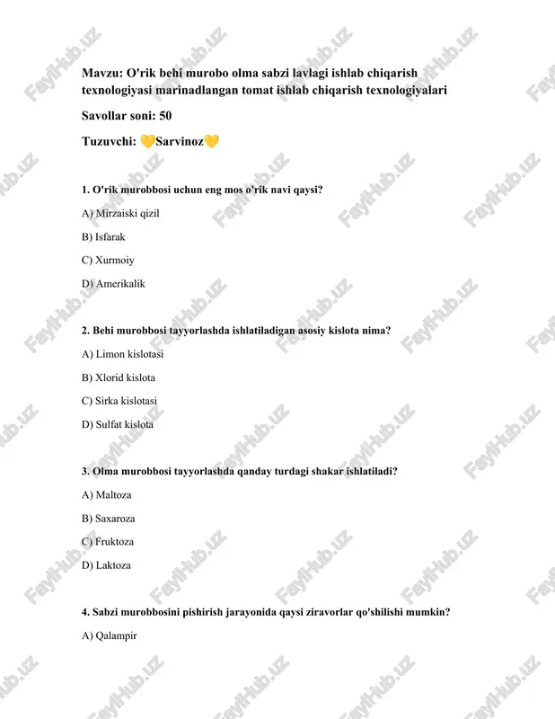 o'rik behi murobbosi ishlab chiqarish texnologiyasi — DOCX