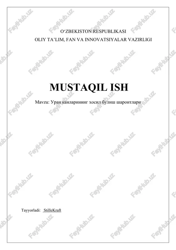 uran rudalarining geologik muhiti — DOCX