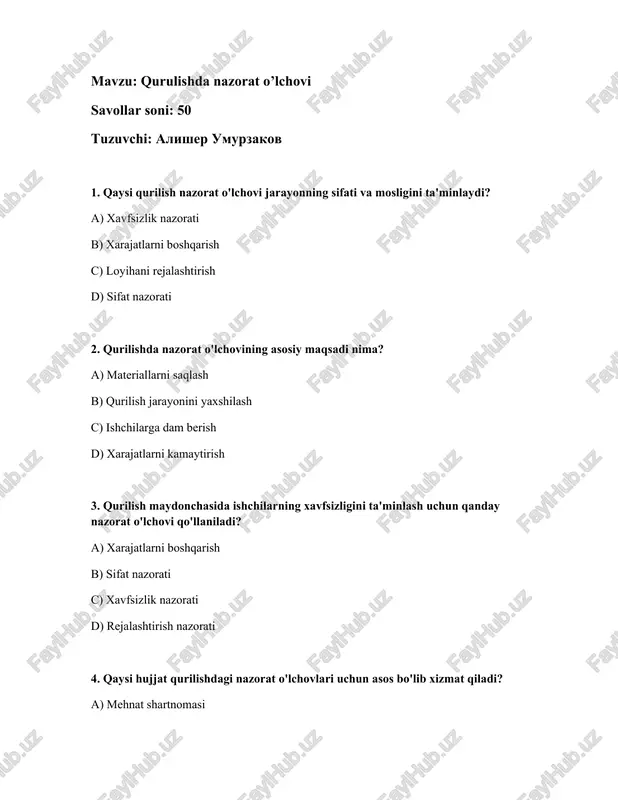 qurulishda nazorat o’lchovi — DOCX