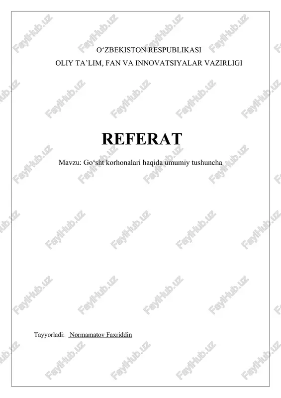 goʻsht korhonalari haqida umumiy tushuncha — DOCX