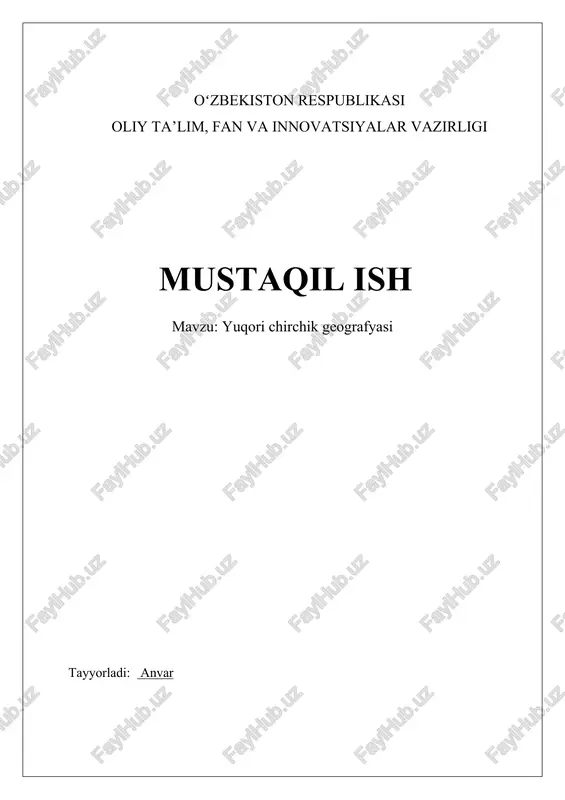 yuqori chirchik geografyasi — DOCX
