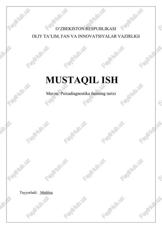psixadiagnostika fanining tarixi — DOCX