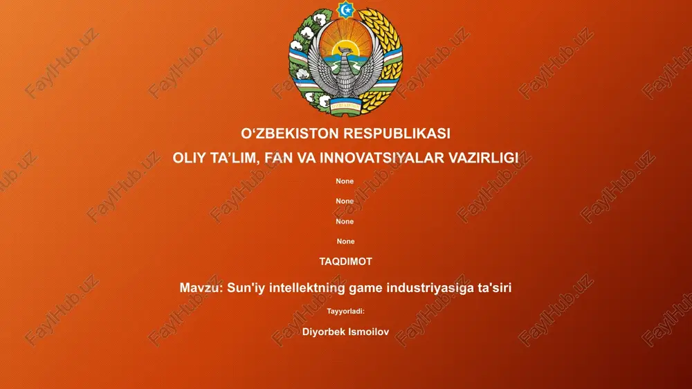 sun'iy intellektning game industriyasiga ta'siri — PPTX