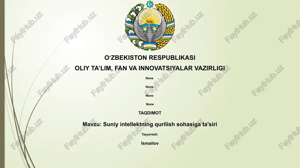 sun'iy intellektning qurilish sohasiga ta'siri — PPTX