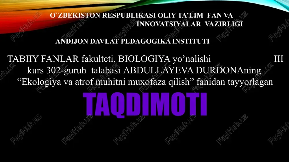 ekologiyavaatrofmuhitnimuxofazaqilish — PPTX