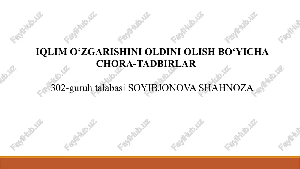 iqlim o‘zgarishini oldini olish bo‘yicha chora-tadbirlar — PPTX