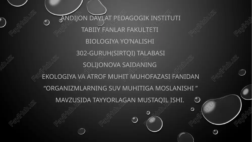 organizmlarning suv muhitiga moslanish — PPTX
