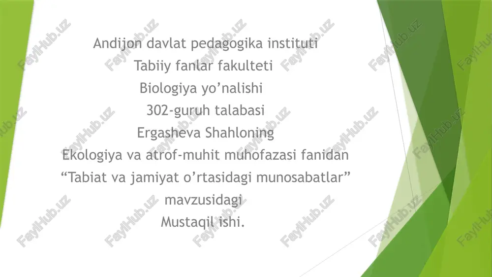 "tabiatvajamiyato’rtasidagimunosabatlar" — PPTX