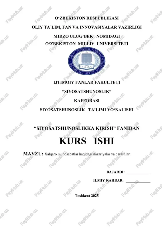 xalqaro munosabatlar haqidagi nazariyalar va qarashlar — DOCX