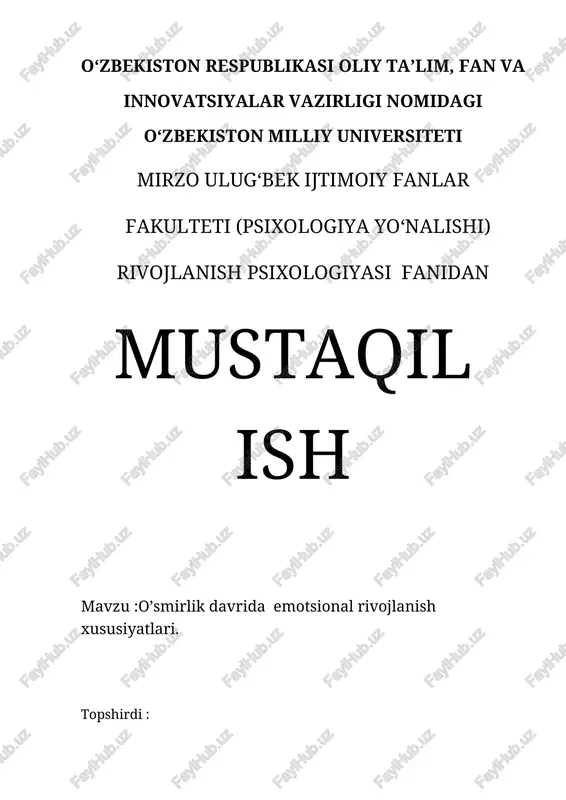 o’smirlik davrida emotsional rivojlanish xususiyatlari — DOCX